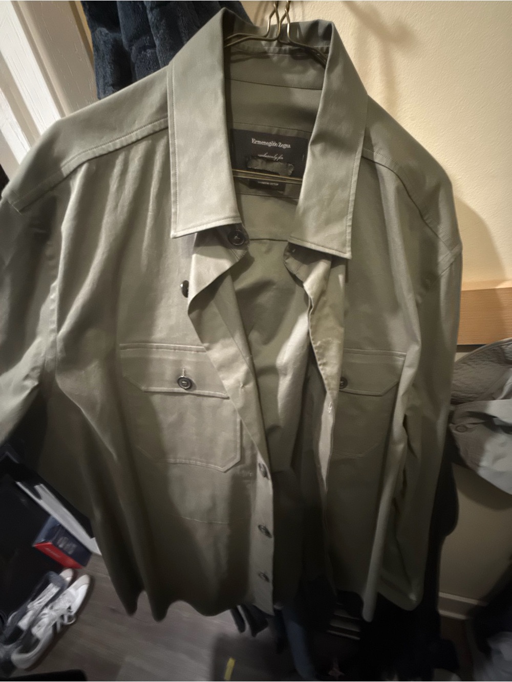 Ermenegildo Zegna Custom Men’s XXL Olive Safari Overshirt Made in Italy